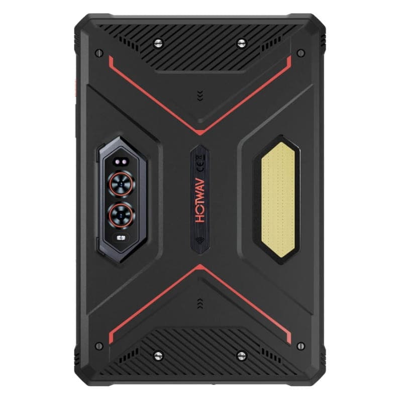 Hotwav R9 Ultra 11 8GB 512GB 5G Vermelho Rugged com traseira robusta preta, detalhes vermelhos, módulo de câmera tripla lateral e grelha dourada